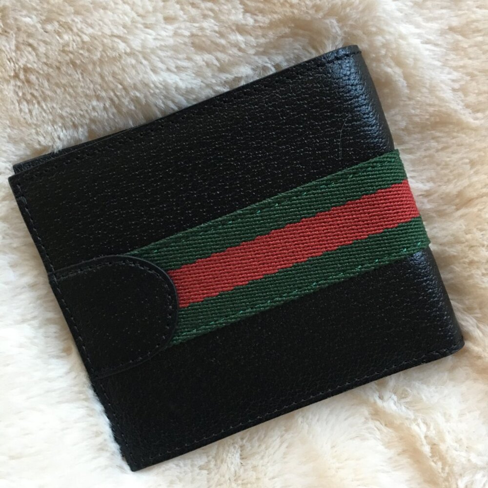Gucci Ophidia Bi-fold Wallet in Black Leather with Green/Red Web stripe - Picture 3 of 10
